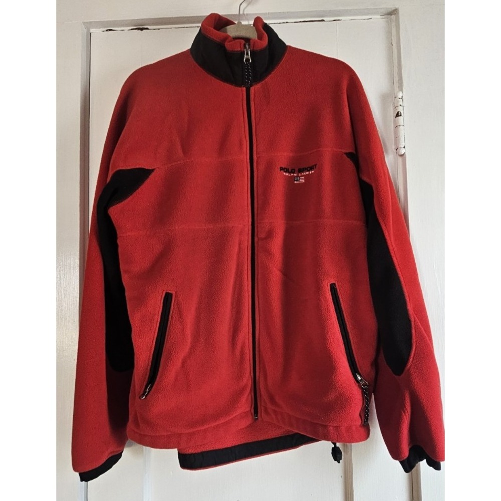 Vintage Polo Sport Ralph Lauren red black fleece jacket full zip Men's sz M